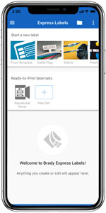 Ein Screenshot der mobilen App „Express-Etiketten“ auf einem Smartphone