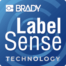 Ein Brady LabelSense Etikett, das auf die Verwendung der smarten LabelSense Technologie hinweist.